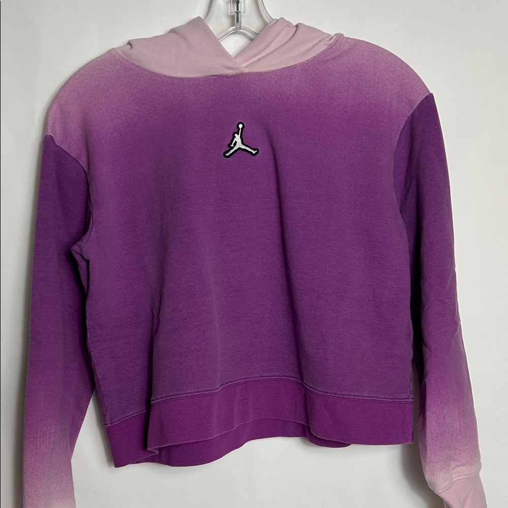 Jordan Girls Size XL Pink Purple Pullover Cotton Hoodie Logo Front Graphic